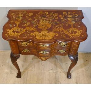 Commode Sauteuse Formant Console En Marqueterie Hollande, époque Fin XVIII ème Siècle