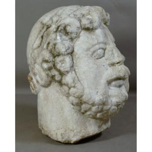 Bearded Man's Head Carved In Marble, 17th, 18th Century Period