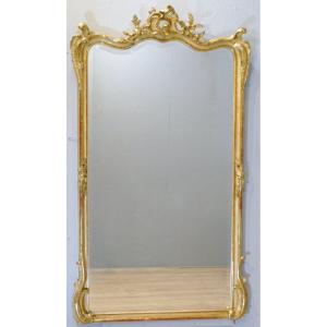 Miroir Style Louis XV En Bois Et Stuc Doré à La Feuille, époque XIX ème Siècle