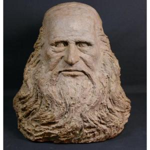 Leonardo Da Vinci, Terracotta Bust Of The Master, Early 20th Century