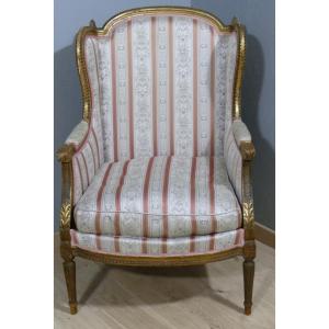 Fauteuil Berg&egrave;re &agrave; Oreilles De Style Louis XVI En Bois Dor&eacute;, &eacute;poque Fin XIX &egrave;me