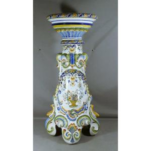 Sellette Column In Earthenware From Desvres Fourmaintraux Frères, Late 19th Century