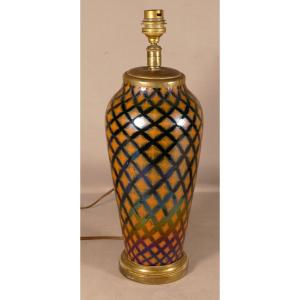 Acid-cleared Favrile Glass Lamp Base, Cross-style Style, Circa 1900