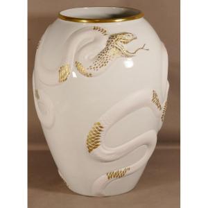 Cathy Specht And Raynaud Limoges Porcelain, Large Snake Vase Dated 2006