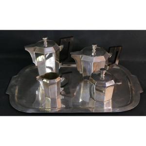 Ercuis Art Deco, Tea Coffee Service With Silver Metal Tray