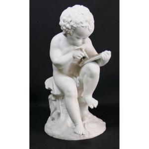 Sculpture En Biscuit, Enfant à l'écriture, Sèvres, D Après Charles-gabriel Sauvage, XIX ème
