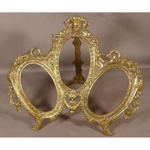 Triple Photo Frame In Gilt Bronze In Oval Shape And Napoleon III Style