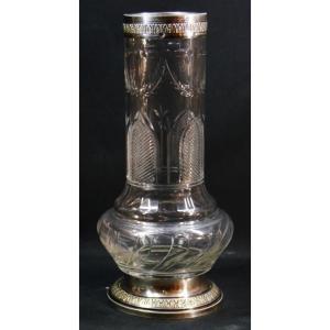 Empire Malmaison, Vase In Cut Crystal And Sterling Silver Frame, Late 19th Century