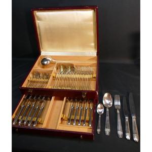 Art Deco Housewife 61 Pieces For 12 People In Silver Metal