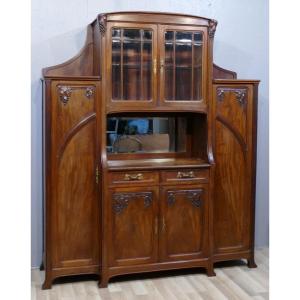 Georges Nowak Art Nouveau Showcase Buffet With Vine, Grape, Mahogany, 1900 Period, Nancy