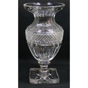 Vase En Cristal Taillé Diamant Et Côtes Plates, Forme Médicis, Baccarat, St Louis, Début XX ème