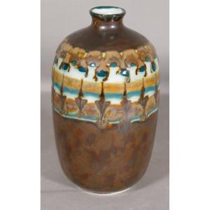 Camille Tharaud Limoges, Enameled Porcelain Vase, Art Deco Metallic Oxides