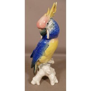 Karl Ens, Porcelain Parrot, Bird Animal Statuette, 20th Century