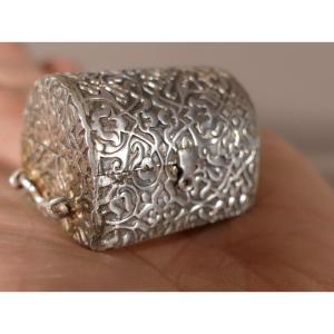 Miniature Sterling Silver Box, Pill Box, England, Early 20th Century