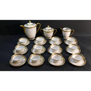 Golden Laurel Frieze, Coffee Service 12 People In Limoges Porcelain