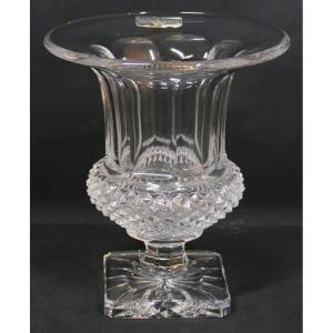 Saint Louis Crystal Versailles Vase Medium Model Diamond Tip Circa 1960
