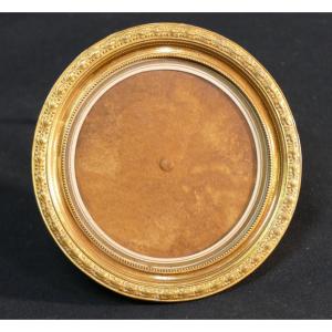 Tondo Round Photo Frame In Chiseled Gilt Bronze In Empire Style, 1900 Period