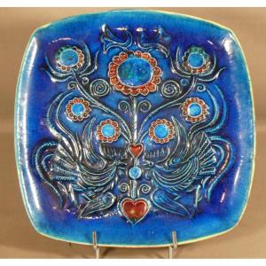 Jean Claude Taburet (1926-2013) And Hb Quimper, Decorative Dish In Blue Earthenware