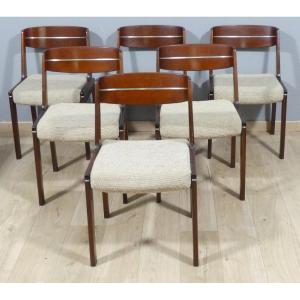 6 Vintage Scandinavian Chairs From The 60s In Beech And Walnut, Wool Seats