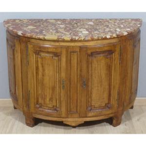 Half Moon Buffet, Louis XVI Period, Natural Wood And Marble Top, 18th Century