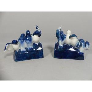 Camille Tharaud Limoges, Paire De Serre Livres Les Oiseaux En Porcelaine Art D&eacute;co