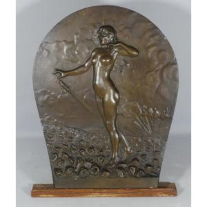 Emile Fernand Dubois, Allegory Of War, Patinated Bronze Plaque, Woman, 1901