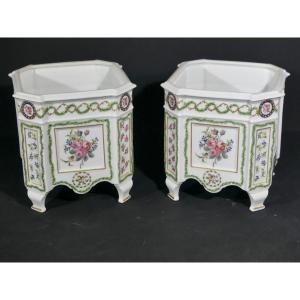 Haviland Louveciennes, paire de caches pot ou caisses &agrave; fleurs en porcelaine de Limoges