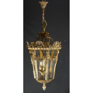 Louis XV Style Entrance Or Hallway Lantern In Bronze And Engraved Glass, 1960s Period