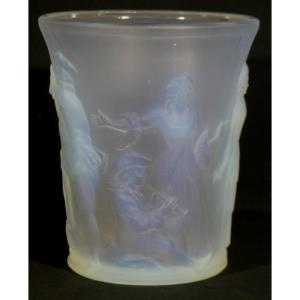Sabino Menuet, Opalescent Molded Glass Vase Decorated With Dancing And Musical Figures