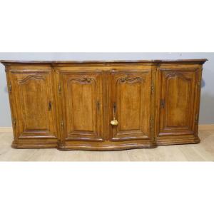 Louis XV Period Sideboard With Raised Paneling In Molded And Carved Oak, 18th Century