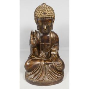 Bouddha Shakyamuni bronze main levée Abhaya Mudra, sculpture époque fin XIX ème