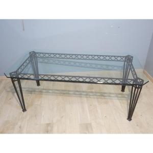Dining Table For 8 People In Wrought Iron And Glass, 1970-80 Period