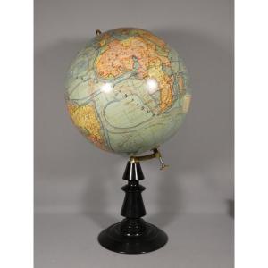 Diam 33 Cm, Large Old J Forest World Map At 1/40000000, Late 19th Century