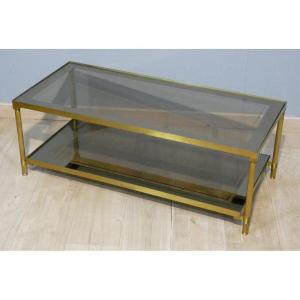 Table basse style néoclassique en laiton à deux plateaux de verre miroir, 1960