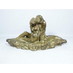 Trois, maternité, sculpture en bronze patiné par Sandrine Clarisse Bertrand, fonte Couffignal