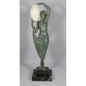 Odalisque, Art Deco Sculpture By Fayral, Max Le Verrier And Pierre Le Faguay, Metal And Onyx