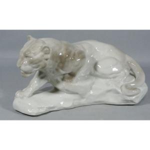 The Reclining Lioness By Camille Tharaud, Art Deco Limoges Porcelain