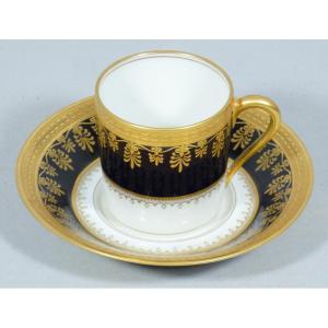 Haviland, tasse de collection en bleu de four et incrustation d'or porcelaine de Limoges