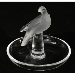 Lalique France, Crystal Ring Holder With A Perched Dove, Circa 1980
