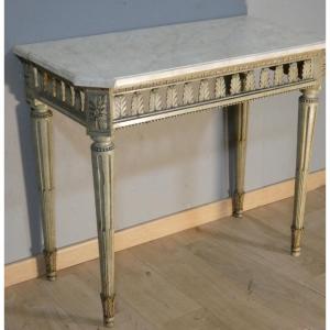 Louis XVI Period Console Table In Carved And Painted Wood, Late 18th Century