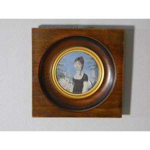 Portrait miniature d'une jeune femme époque Empire, début XIX ème