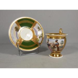 Tasse de collection porcelaine de Paris époque Empire, la marchande de rue XIX ème
