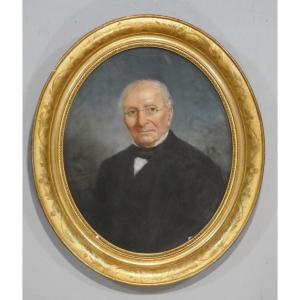Grand pastel XIX &egrave;me portrait d'homme &agrave; lunettes, dat&eacute; 1868 sign&eacute; F Laffargue cadre bois dor&eacute;