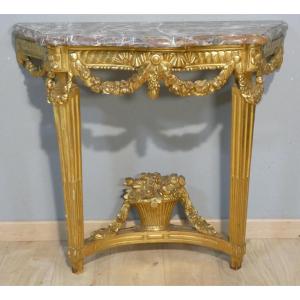 Carved And Gilded Wooden Console Table From The Early Louis XVI Period, 18th Century