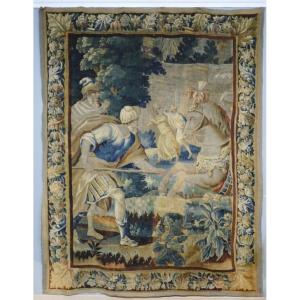 Aubusson XVII &egrave;me si&egrave;cle, grande tapisserie avec personnages et cheval en laine