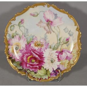 Les Pavots, Decorative Plate In Limoges Porcelain Dated 1908 By Mireille Boirlaud