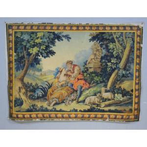 Grand carton d'Aubusson, scène galante pastorale d'après François Boucher, époque XIX ème