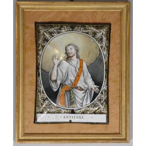 Saint Estienne By Jacques II Laudin (circa 1663-1729), Large Limoges Enamel Plaque
