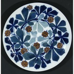 Enad Limoges, Marguerite Mercier, Large Dish With Chestnut Trees In Art Nouveau Porcelain 1904