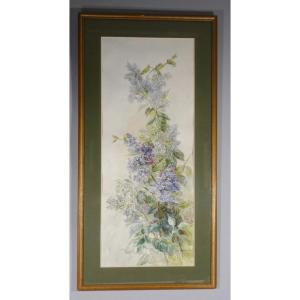 The Lilac, Large Still Life Watercolor, Mid-20th Century